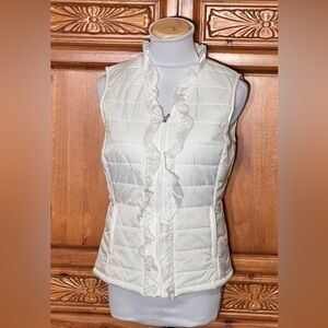 White House Black Market Pure White Ruffle Puffer Vest